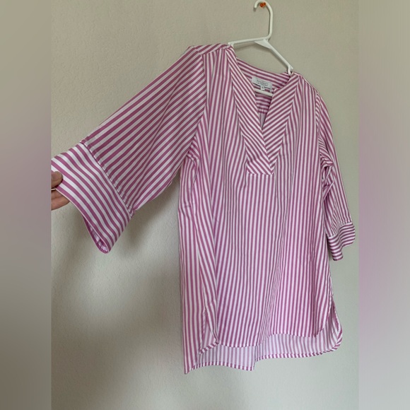 Foxcroft for Appleseed’s Sophia Stretch No Iron Stripe Popover Shirt - Picture 2 of 9